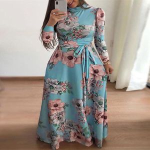 Plus Size Dresses Big Women's Flower Boho Printed Dress V-neck Long Sleeve Sexy L-5xl Maxi Vintage Elegant Casual RobePlus