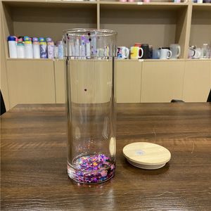 Yerel depo 25 oz süblimasyon kar küre bira, ahşap kapak ile iki çift duvar temiz camını boş su şişeleri diy ısı transfer şarap tumblers A12