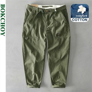 Autumn Winter Cotton Pure Men Cargo Calça de estilo coreano Homem casual cinto solto Cantura Mid Slim Fit Lápis Correia GA Z329 220720