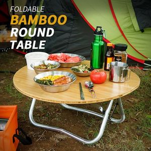 Camp Furniture Outdoor Portable Folding Dining Table Car Bamboo Half Small Round Camping Simple Barbecue Picnic