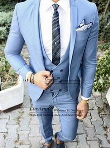 Ternos masculinos Blazers Moda Moda Blue Men 3Pieces Groom Wedding Tuexdos para Man Pants Suit ROPA HOMBRE PROM MASCO BLAZER CONSA COSTO HOMMEM