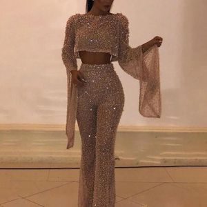 Fashion Sexy Clock Sleeve Shirt High Waist jumpsuit Pant Sequins Two Long Sleeve Open-back Jumpsuits Pants