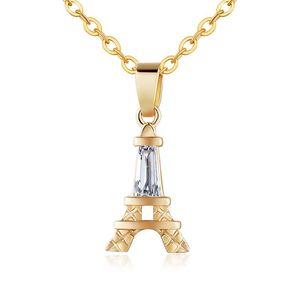 Naszyjniki wisiorek Utimtree srebrna złota sześcienna cyrkonia dla kobiet eiffel wieżę kształt wisiorki naszyjnik choker obroń