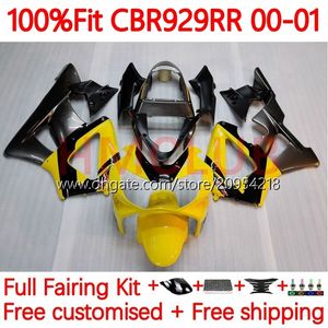 Corpo stampo ad iniezione per HONDA CBR900 CBR929 CBR 929RR 900RR 900 929 RR CC 00 01 Carrozzeria 117No.19 900CC 929CC CBR929RR 00-01 CBR900RR 2000 2001 Carenatura OEM giallo grigio