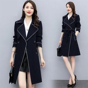 Весенняя осенняя женщина Trench Coat Corean Long Chic Doublebrearted Lady Office Внешняя одежда с ремнем женский брелок 4xl 220804