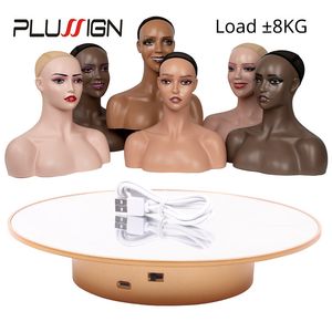 Prussign 360 -graders Motoriserad roterande skivspelare för skyltdocka Huvud Wig Display Hair Salon Electric Turntable 25cm 220726