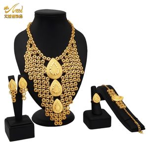 Wholesale indian wedding jewellery sets for sale - Group buy Indian Wedding Filled Big Bridal Jewelry Sets For Women Dubai Necklace Earrings Bracelet Rings Set African Gold Color Jewellery