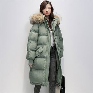 Ladies Fashionable Solid Oversize Coat Thick Warm Winter Down Jacket Women Full Sleeve Fur Collar Hooded Chic Parka 211120