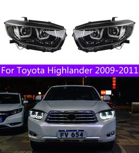 Auto Lamps Bi-Xenon strålkastare för Toyota Highlander DRL-strålkastare 2009-2011 Kluger LED Turn Signal HID HEAD Lamp Angel Eye