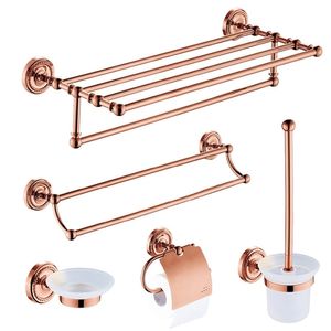 Toilet Paper Holder Polished Coat Hook 2 Pcs Antique Rose Gold Brass Towel Ring Wall Mounted Robe Hook Bathroom Accessories Set T200425