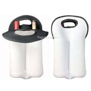 Secure Carry Handle Sublimation Wine Carrier Tote Bag Neoprene Insulated Two Bottle Sleeves Holders Bags For Protector Beer Cans Champagne Water Bottles