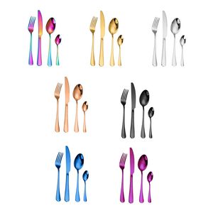 4Pcs Western Dinnerware Set Knife Fork Spoon Gold Flatware Cutlery Set