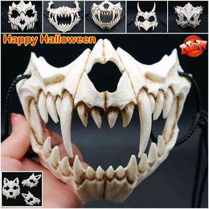 Halloweenowy smok bóg długie zęby Demon Cosplay maska ekologiczne zwierzę impreza tematyczna zwierzęca czaszka maska gadżety na Halloween Accessor L220711