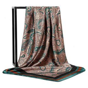 90/90cm Luxury Brand Piazza Sciarpa di seta Donna Stampa in raso Sciarpe Hijab Pareo Bandana Scialle femminile Fascia Foulard