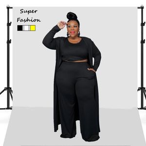 Women's Plus Size Tracksuits L-4XL Sets Women Clothing Sexy Solid Color Long Sleeve Pants Suits Three Piece Female Outfits Wholesale Drop