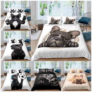Bulldog Duvet Cover Set French Bulldogs Bedding Twin Size Chocolate Puppy Pet Doggy Animal Quilt for Dog Lover Gifts
