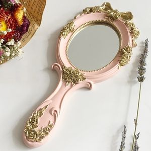 1pcs Cute Creative Wooden Vintage Hand Mirrors Makeup Vanity Rectangle Hold Cosmetic with le for Gifts Y200114