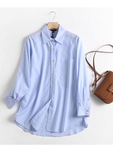 女性用ブラウスシャツ秋の女性青縞模様高品質95％コットンブラウス長袖シックな女性オフィスレディースシャツゼンズ