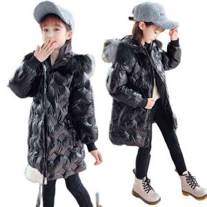 2021 moda adolescente menina roupas jaqueta de inverno jaqueta grossa para crianças crianças parka grande capuz de pele de roupas para 3-14 j220718