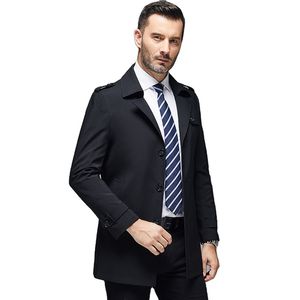 America Europe Men's Fashion Trench Coat Trend Long Jacket Business Casual Daily Black Khaki Bomber Long Sleeve Windbreaker