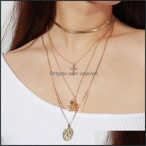 Pendant Necklaces Pendants Jewelry Trendy Mtilayer Cross Rose Clavicle Chain Women Vintage Necklace Ch Dhq3I