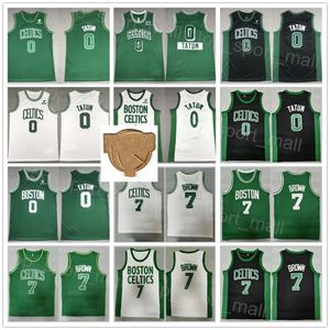 Män finalen patch basket Jayson Tatum Jersey 0 Jaylen Brown 7 Black Green White Team Color Breatble Pure Cotton för sportfans toppkvalitet till försäljning