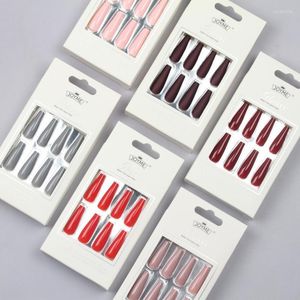 False Nails 24Pcs Nail Art Solid Color Long Ballet Wearable Press On Full Cover Finished Fingernails Fashion Manicure Decoration Prud22