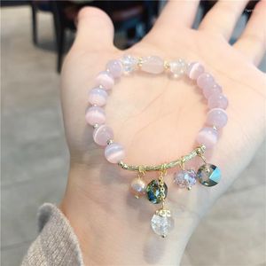 Pärlsträngar söta champagne sötvatten pärlor tofs pendelle rosa kattens ögonstenar kristallarmband för kvinnor modesmycken yb fawn22