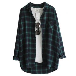 Kvinnor Plaid Blus Shirt Femininas blusa kvinnliga blusar Spring Autumn Fashion Casual Loose Tops Långärmad bomullströjor 210401