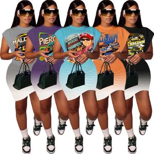 Fashion Digital Print Gradient Kort klänning för kvinnor Hip Hop Street ärmlösa penna miniklänningar F7573