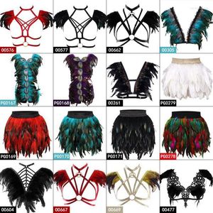 Garters White Feathers Skirt High Waist Harness Burning Man Festival Rave Women Body Strappy Bra Pastel Goth Art Clothing Adjust