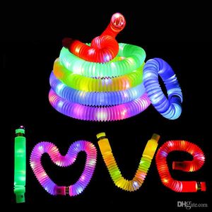 UPS LED Light Water Pop Pipes Tube Party Decompression Toys Flash Bellows Vent Light-emittering Telescop Tube