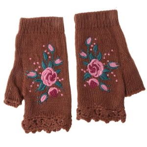 Fem fingrarhandskar Y166 Kvinnor Vinterstickad fingerlös blommig biet broderi thumbhole vantar