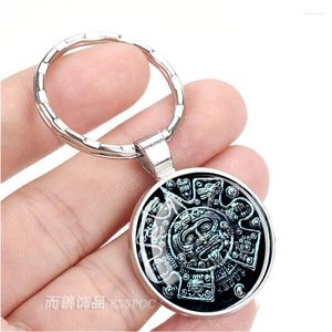 Keychains Esspoc Mayan Culture Keychain Glass Jewelry Vintage Key Chain Car Ring Mexican Aztec Calendar Pendant Gifts Bijoux Fred22