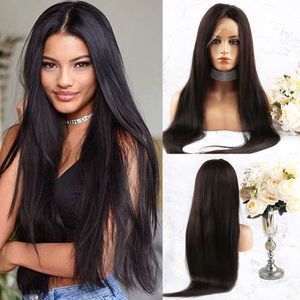 Tam kütikül bakire insan saçı tam dantel peruklar ipeksi düz ön plana çıkmış yüksek yoğunluklu% 180% remy glueless wig uzun uzunluk 26 28 30 32 34 inç