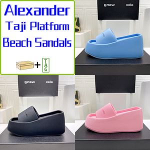 Z pudełkiem Alexander Taji platforma platforma Sumple Sandały na plaży luksusowe slajdy czarne różowe moda mody butów butów wewnętrznych ślizgowych