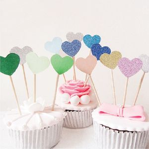 40st Multicolor Heart Shaped Cupcake Party Cake Topper Sticker Flag för Baby Shower Wedding Birthday Home Decoration Supplies