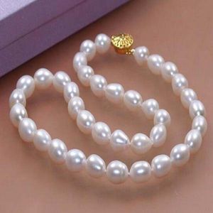 Hot Fashion äkta 8-9mm White Oval Cultured Freshwater Pearl Necklace 18 