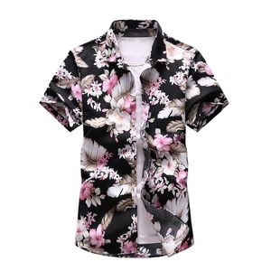 Botão de camisa estampada floral da moda de verão para baixo, manga curta de manga curta camisas grandes homens grandes homens bolus 5xl 6xl 7xl 210412