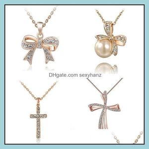 H￤nge halsband h￤ngsmycken smycken guld b￥ge sier crystal cross halsband f￶r kvinnor flicka parti g￥va grossist droppleverans 2021 yphoi