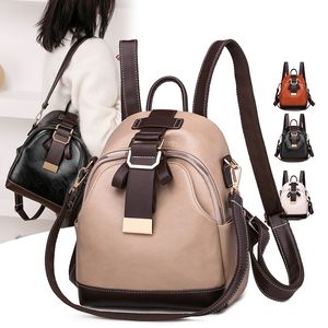 High Quality Leather Small Size Fashion Women Bag Girls Children School Bags Backpacks Style Lady backpack Travel HandBag Black Khaki Brown White A003