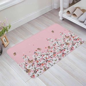 Carpets Pink Flower Plant Butterfly Creative Printing Doormat Kitchen Bathroom Anti-slip Living Room Bedroom Home CarpetCarpets