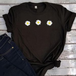 女性の花のグラフィックティービンテージギフトブラックトップTシャツ夏ティー服女性のための白いデイジーのTシャツ