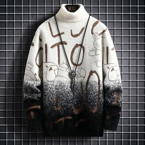 Men's Sweaters Winter Luxury Fashion Cashmere Sweater Men Turtleneck Personalized Letter Pullover Thick Warm Mens Christmas