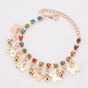 Link Chain Trendy Crystal Tennis Bracelet For Women Gold Silver Color Metal Butterfly Pendant 2022 Jewelry Party Gift Kent22