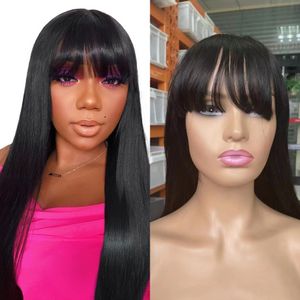 Straight Remy Human Hair Wig with Bangs 150% Indian None Lace Wigs for Women Machine Made