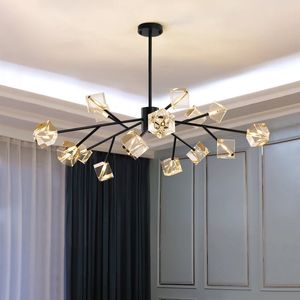 Modern black chandelier lamps for living room luxury crystal light fixture creative design dining room bedroom led molecular lamp