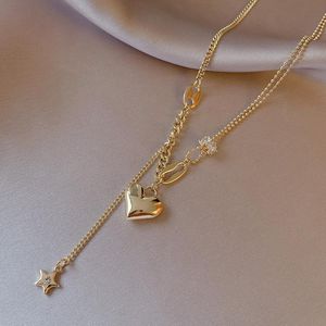 Pendant Necklaces Korean Fashion Senior Women Trendy Link Chain Metal Heart Tassel Fine Party NecklacePendant