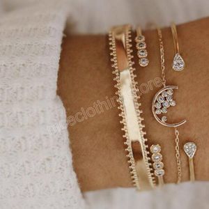 4pcs Fashion Gold Moon Bracelet Bracelet для женщин простые кристалл CZ Браслеты устанавливают ювелирные изделия для запястья очарование