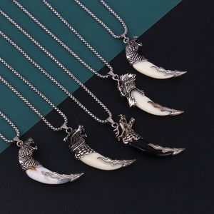 Vintage Silver Plated Wolf Tooth Necklace for Men Long Chain Good Luck Cool Jewelry Gift Wholesale Price